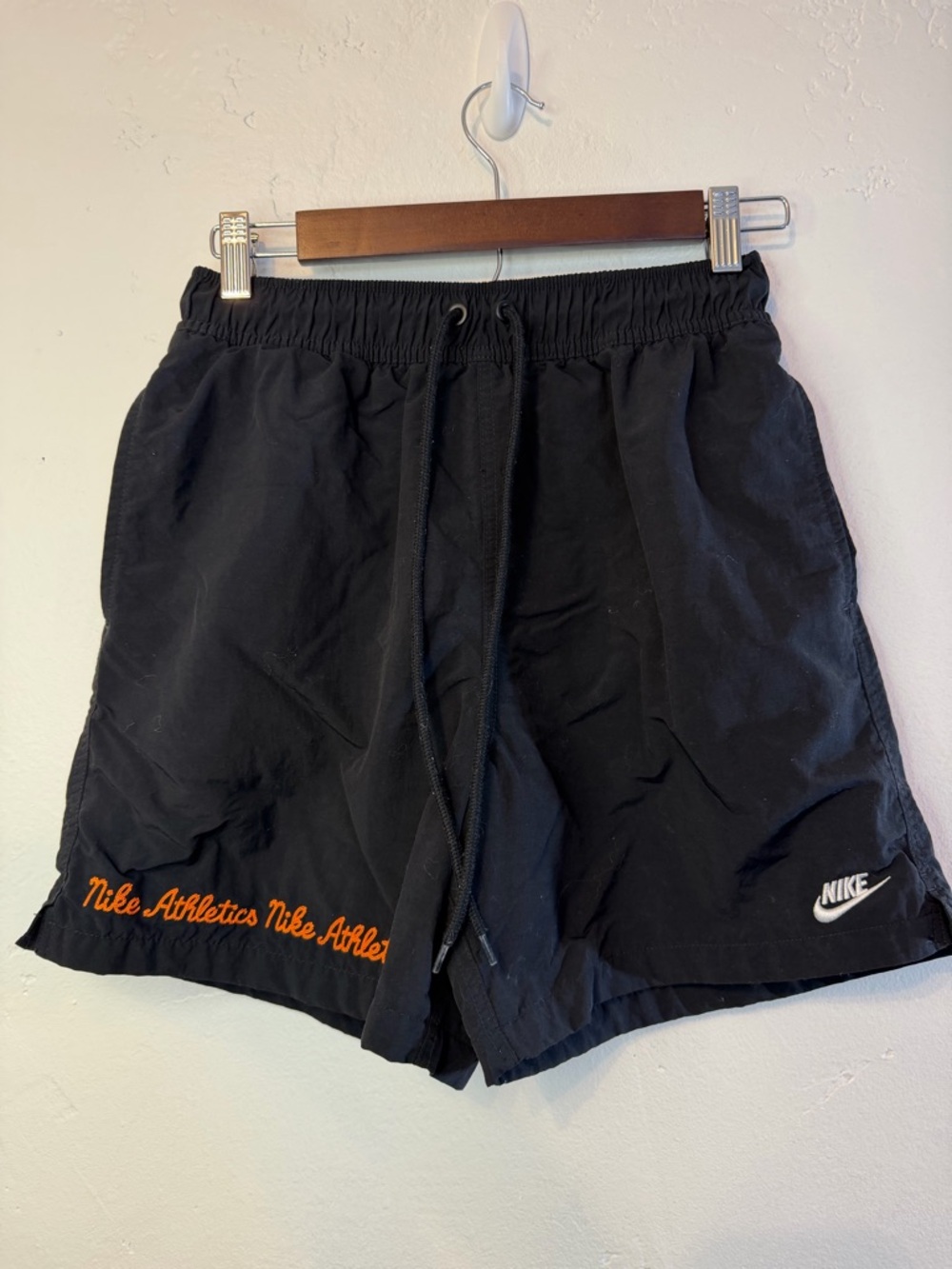 Nike Men’s Athletic Shorts Black with Orange Script